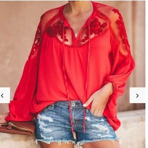 Vici Dolls Formal Invitation Red Lace Blouse